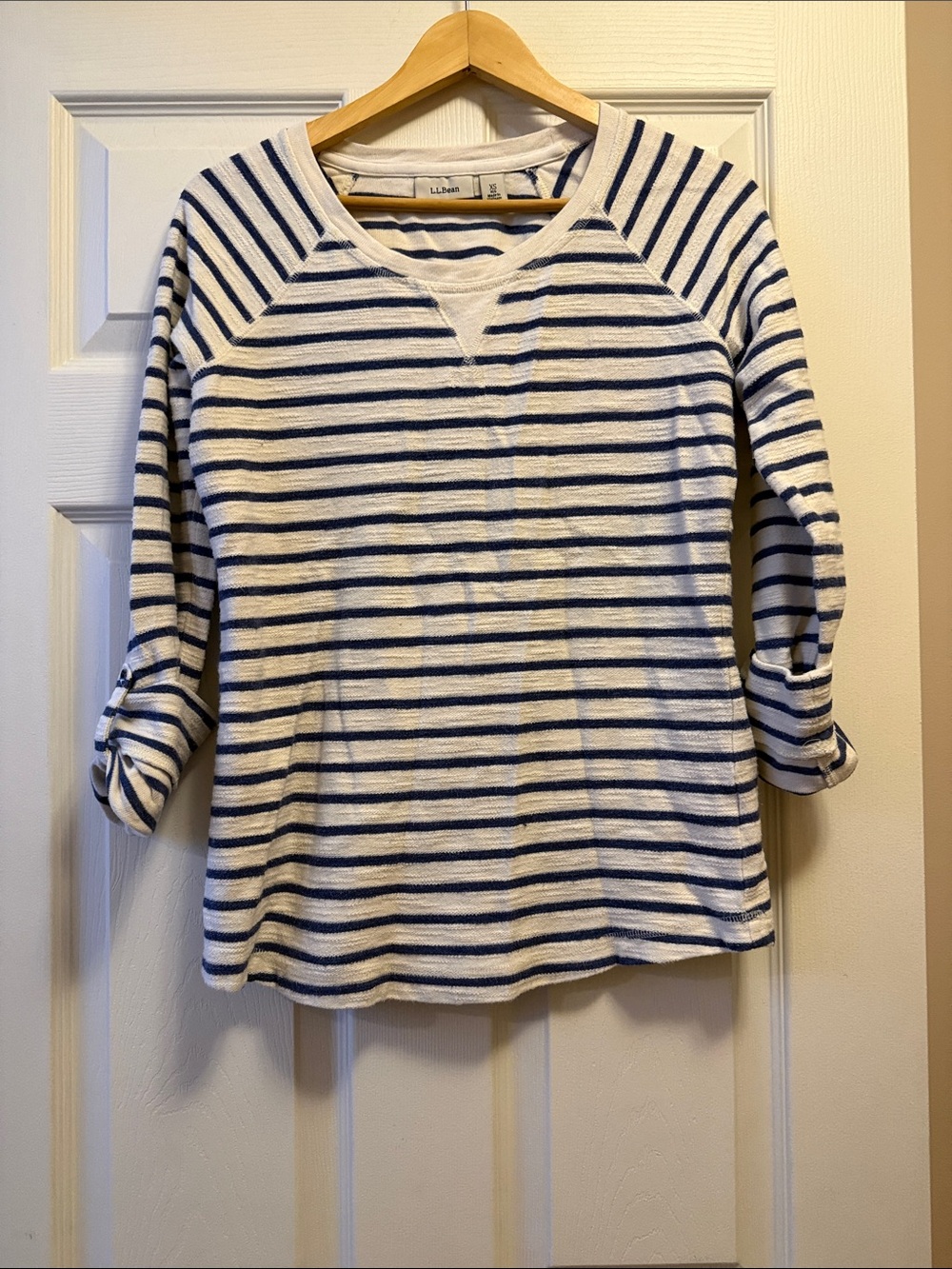 L.L. Bean woman’s XS Navy & White Striped Roll-Sleeve Sweatshirt